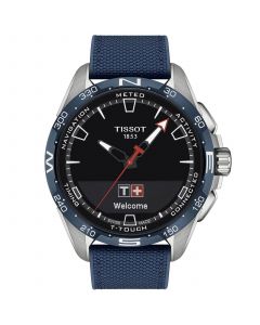 Men's Swiss T-Touch Connect Solar Blue Textile & Leather Strap Smart Watch 48mm