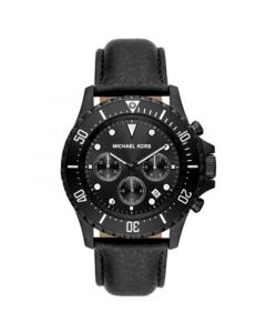 Men's Everest Chronograph Black Leather Strap Watch 45mm