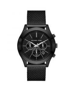 Men's Slim Runway Chronograph Black Stainless Steel Mesh Bracelet Watch 45mm