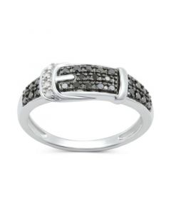 Black Diamond (1/8 ct. t.w.) & White Diamond Accent Buckle Ring in Sterling Silver