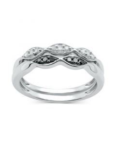 2-Pc Set Black Diamond (1/20 ct. t.w.) & White Diamond (1/10 ct. t.w.) Stack Rings in Sterling Silver