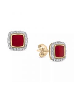 Diamond Black Enamel Square Halo Stud Earrings (1/6 ct. t.w.) in 10k Gold (Also in Red Enamel), Created for Macy's