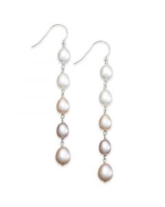 Multi-Colored Cultured Freshwater Pearl Linear Earrings in Sterling Silver (7mm)