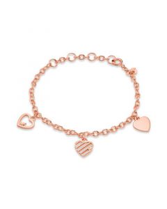 Sterling Silver Open Heart Charm Bracelet and Available in Silver, 14K Rose-Gold Plated or 14K Gold Plated