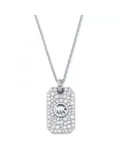 Sterling Silver or 14K Gold-Plated Sterling Silver Pave Dog Tag Necklace