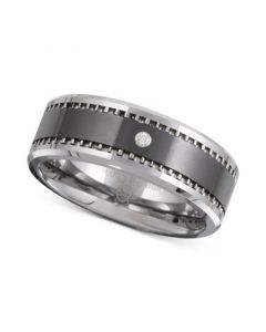 Men's Diamond Accent Black Ceramic Band in Stainless Steel