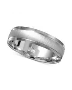 Men's Beveled Edge Satin Finish Comfort Fit Wedding Band in 14k White Gold