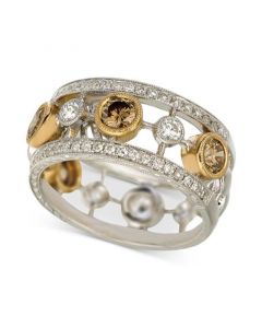 Chocolate Diamond (1-1/20 ct. t.w.) & Vanilla Diamond (3/8 ct. t.w.) Openwork Ring in 18k Two-Tone Gold