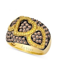 Chocolate Diamond (1-3/8 ct. t.w.) & Sunny Yellow Diamond (1/4 ct. t.w.) Heart Cluster Ring in 18k Gold