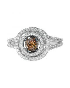 Chocolate Diamond (3/8 ct. t.w.) & Vanilla Diamond (3/8  ct. t.w.) Double Halo Ring in 18k White Gold