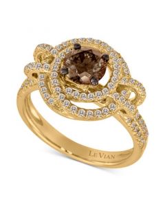 Chocolate Diamond (7/8 ct. t.w.) & Vanilla Diamond (1/2 ct. t.w.) Swirl Halo Ring in 18k Gold