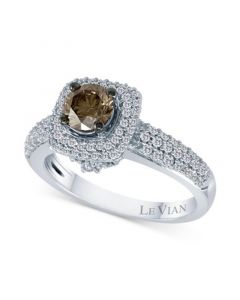 Chocolate Diamond (5/8 ct. t.w.) & Vanilla Diamond (5/8 ct. t.w.) Halo Ring in 18k White Gold