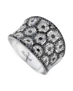 Blackberry Diamond (3/4 ct. t.w.) & Vanilla Diamond (3/4 ct. t.w.) Concave Statement Ring in 18k White Gold