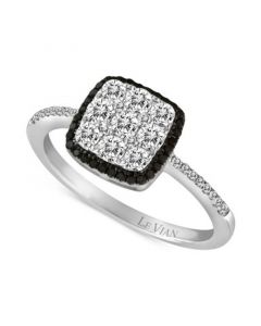 Vanilla Diamond (1/2 ct. t.w.) & Blackberry Diamond (1/10 ct. t.w.) Halo Cluster Ring in 18k White Gold