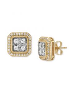 Men's Lab Grown Diamond Halo Square Cluster Stud Earrings (1/2 ct. t.w.) in 10k Gold