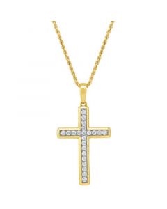 Unisex Lab Grown Diamond Cross 22" Pendant Necklace (1 ct. t.w.) in 10k Gold & White Gold