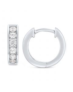 Unisex Lab Grown Diamond Small Huggie Hoop Earrings (1/2 ct. t.w.) in 10 White Gold, 1/2"