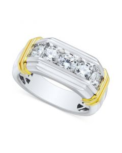 Men's Lab Grown Diamond Horizontal Five Stone Ring (1-1/2 ct. t.w.) in 10k Two-Tone Gold