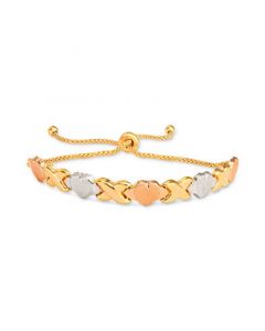 Hearts & Kisses Bolo Bracelet in 18k Tri-Color 14k Gold-Plated Sterling Silver