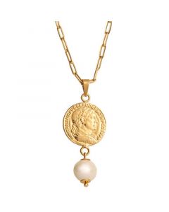 Pearl Coin 18" Pendant Necklace in 18k Gold-Plated Sterling Silver