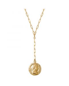 Coin Paperclip Link 17" Lariat Necklace in 18k Gold-Plated Sterling Silver