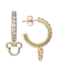 Cubic Zirconia Mickey Mouse Charm Huggie Hoop Earrings in 18k Gold-Plated Sterling Silver