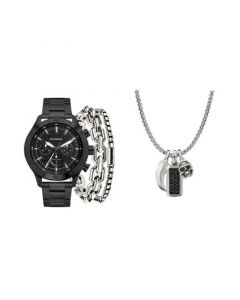 Men's Shiny Black Metal Bracelet Watch 49mm Set