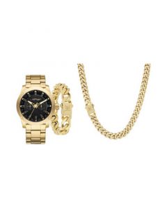 Men's Shiny Gold-Tone Metal Bracelet Watch 46mm Gift Set