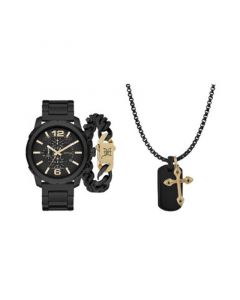 Men's Matte Black Metal Bracelet Watch 50mm Gift Set