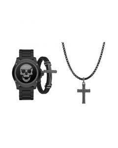 Men's Matte Black Metal Bracelet Watch 46mm Gift Set