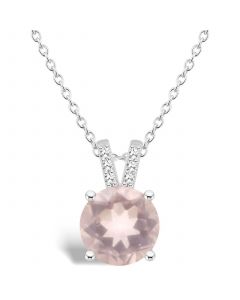 Women's Rose Quartz (1-3/4 ct.t.w.) and Diamond Accent Pendant Necklace in Sterling Silver