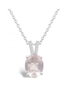 Women's Rose Quartz (2-1/2 ct.t.w.) and Diamond Accent Pendant Necklace in Sterling Silver