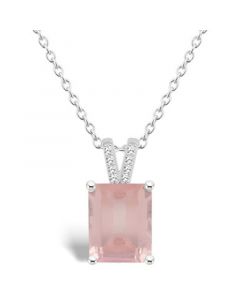 Women's Rose Quartz (3-1/6 ct.t.w.) and Diamond Accent Pendant Necklace in Sterling Silver