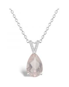 Women's Rose Quartz (2-3/4 ct.t.w.) and Diamond Accent Pendant Necklace in Sterling Silver