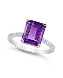 Women's Amethyst (3-1/6 ct.t.w.) and Diamond (1/10 ct.t.w.) Ring in Sterling Silver