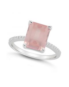 Women's Rose Quartz (3-1/6 ct.t.w.) and Diamond (1/10 ct.t.w.) Ring in Sterling Silver