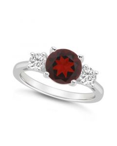 Women's Garnet (2-1/2 ct.t.w.) and White Topaz (2/3 ct.t.w.) 3-Stone Ring in Sterling Silver