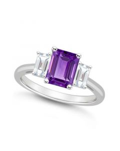 Women's Amethyst (1-3/5 ct.t.w.) and White Topaz (3/4 ct.t.w.) 3-Stone Ring in Sterling Silver