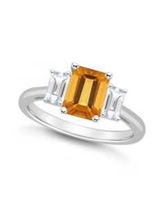 Women's Citrine (1-3/5 ct.t.w.) and White Topaz (3/4 ct.t.w.) 3-Stone Ring in Sterling Silver