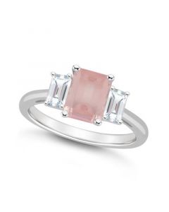 Women's Rose Quartz (1-3/5 ct.t.w.) and White Topaz (3/4 ct.t.w.) 3-Stone Ring in Sterling Silver