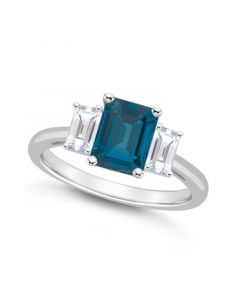 Women's London Blue Topaz (2 ct.t.w.) and White Topaz (3/4 ct.t.w.) 3-Stone Ring in Sterling Silver