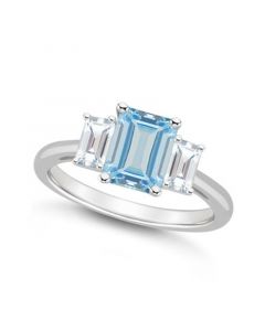 Women's Sky Blue Topaz (2 ct.t.w.) and White Topaz (3/4 ct.t.w.) 3-Stone Ring in Sterling Silver