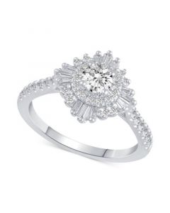 Diamond Baguette & Round Halo Engagement Ring (7/8 ct. t.w.) in 14k White Gold