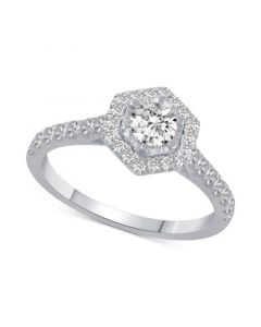 Diamond Hexagon Halo Engagement Ring (3/4 ct. t.w.) in 14k White Gold