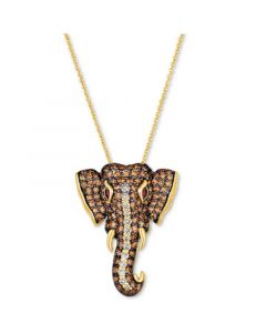 Diamond (1-5/8 ct. t.w.) & Passion Ruby Accent Elephant Adjustable 20" Pendant Necklace in 14k Gold