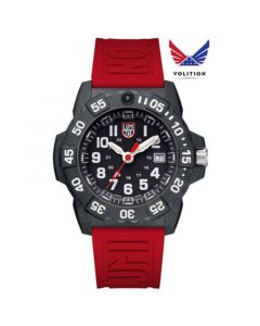 Men's Swiss Volition Special Edition Navy Seal Military Dive Red Rubber Strap Watch 45mm