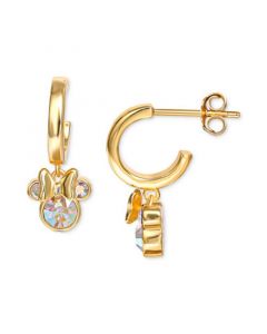 Crystal Minnie Mouse Dangle Hoop Earrings in 18k Gold-Plated Sterling Silver