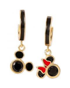 Cubic Zirconia & Enamel Mickey & Minnie Mouse Dangle Mismatch Hoop Earrings in 18k Gold-Plated Sterling Silver