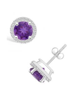 Amethyst (1-1/2 ct. t.w.) and Created Sapphire (1/5 ct. t.w.) Halo Studs in 10K White Gold