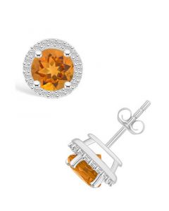 Citrine (1-1/2 ct. t.w.) and Created Sapphire (1/5 ct. t.w.) Halo Studs in 10K White Gold